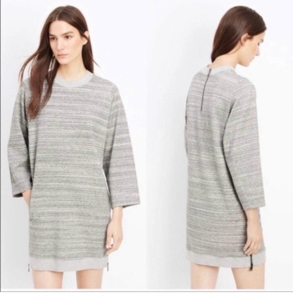 VINCE Melange knit zipper sweater dress heather gray fall winter closet staple M